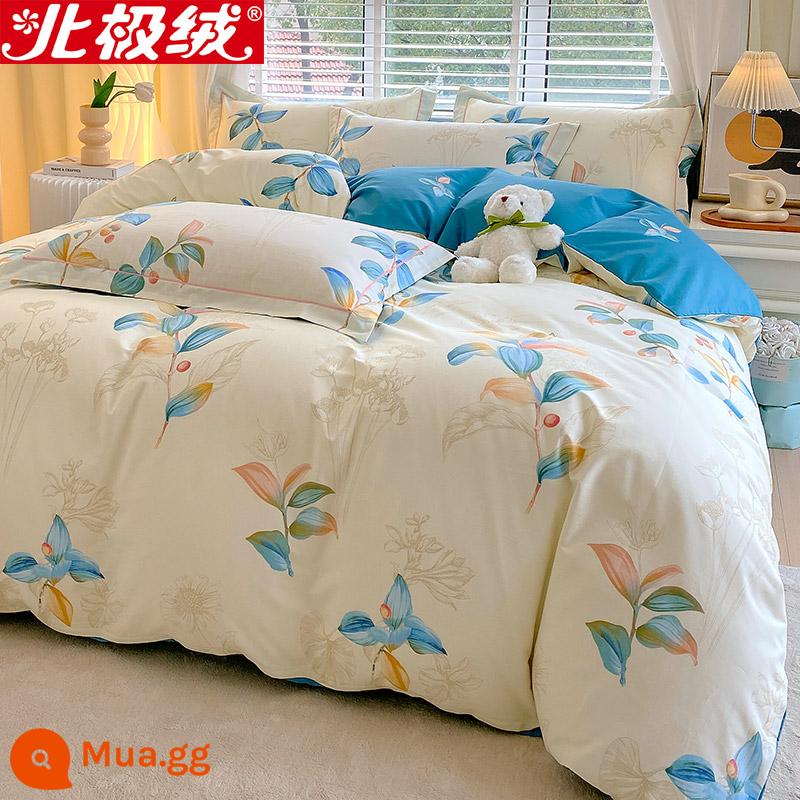 Nhung Bắc Cực Giường Bốn Bộ Cotton Nguyên Chất 100 Tờ Vỏ Chăn 3 Trang Bị Tấm Đơn Giản Chăn Ga Gối Mùa Đông 4 - cụm thổ cẩm