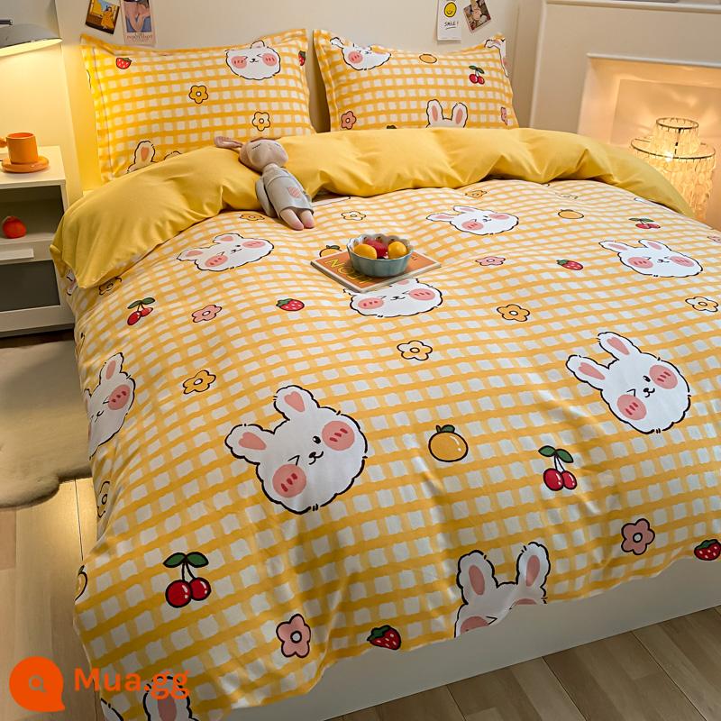 Nguyên Chất Cotton Vỏ Chăn Đơn Cotton Chải Đơn 150X200 Vỏ Chăn 200X230 Đôi 1.8X2.0M Bộ 4 Món - thỏ mặt to