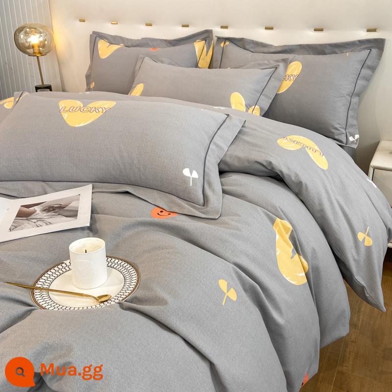 Ins gió cotton nguyên chất chải vỏ chăn đơn 150x200 cotton 100 vỏ chăn đơn đôi 1.8m2.0m bộ 4 món - ý định ban đầu