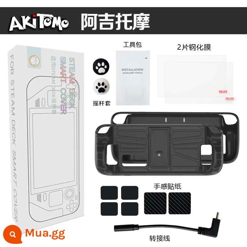 Ajitomo HƠI NƯỚC SÀN bảo vệ chủ bộ TPU khung chơi game cầm tay cường lực phim rocker phụ kiện - Bộ bảo vệ Ajitomo Đen + Chân đế đen Góc điều chỉnh