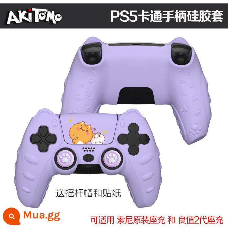 Bao silicon bảo vệ tay cầm PS5 chính hãng Bao silicon bảo vệ tay cầm PS5 Bao bảo vệ tay cầm chơi game PS5 Vỏ mềm chống trượt - Vỏ điều khiển Ajitomo PS5 Phim hoạt hình thế hệ thứ 2 màu tím có nhãn dán + Vỏ cần điều khiển