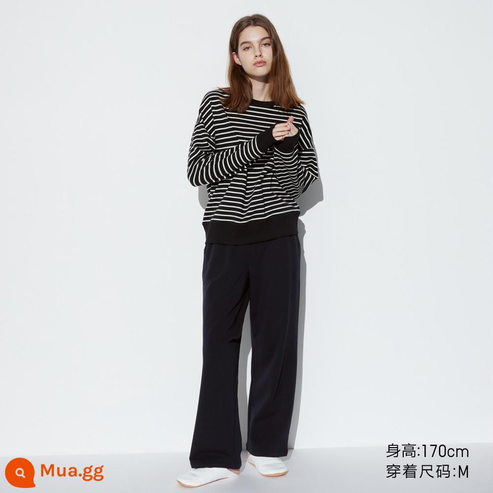 Bộ đồ thường ngày co giãn cao dành cho nữ Uniqlo tay dài có dây rút ở eo mùa xuân 2024 phong cách mới 466012 - 09 màu đen