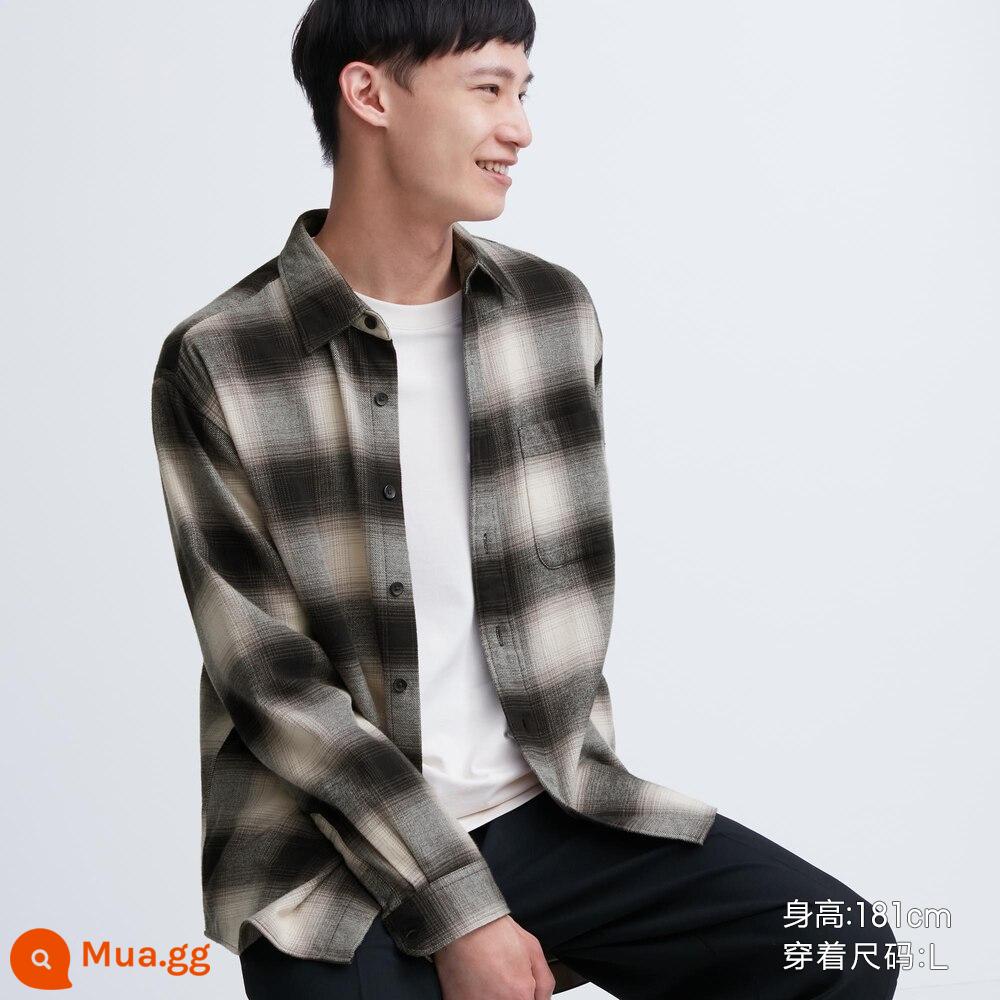 Uniqlo nam nữ áo sơ mi flannel kẻ sọc dài tay áo khoác sơ mi giản dị 462401/462407 - 462401/09 màu đen