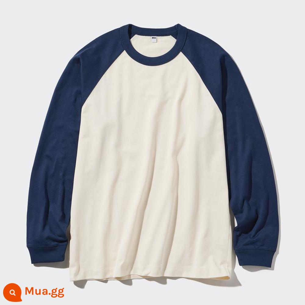 Uniqlo nam nữ áo thun raglan tay dài tay dài kiểu Mỹ đáy áo sơ mi bên trong 466721 - 68 màu xanh đậm