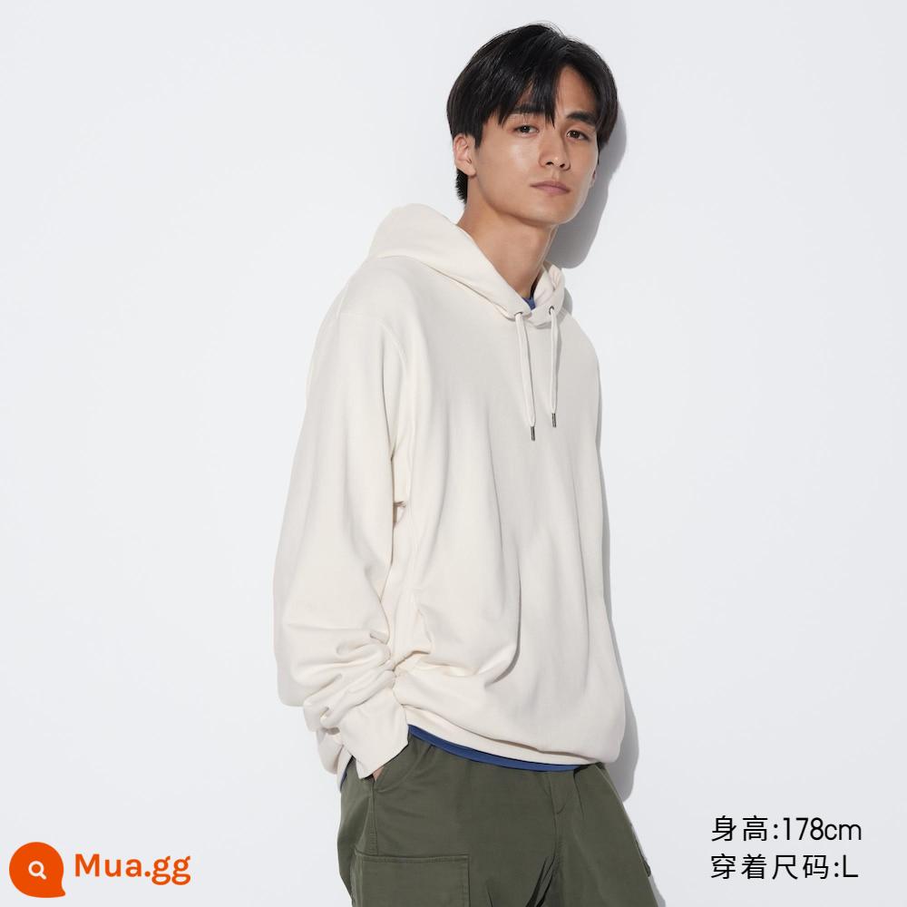 Uniqlo Nam Nữ Cặp Đôi Có Mũ Trùm Đầu Dài Tay Màu Xám Phong Cách 24 Kiểu Mới 465200/450188 - 465200/01 màu trắng sữa