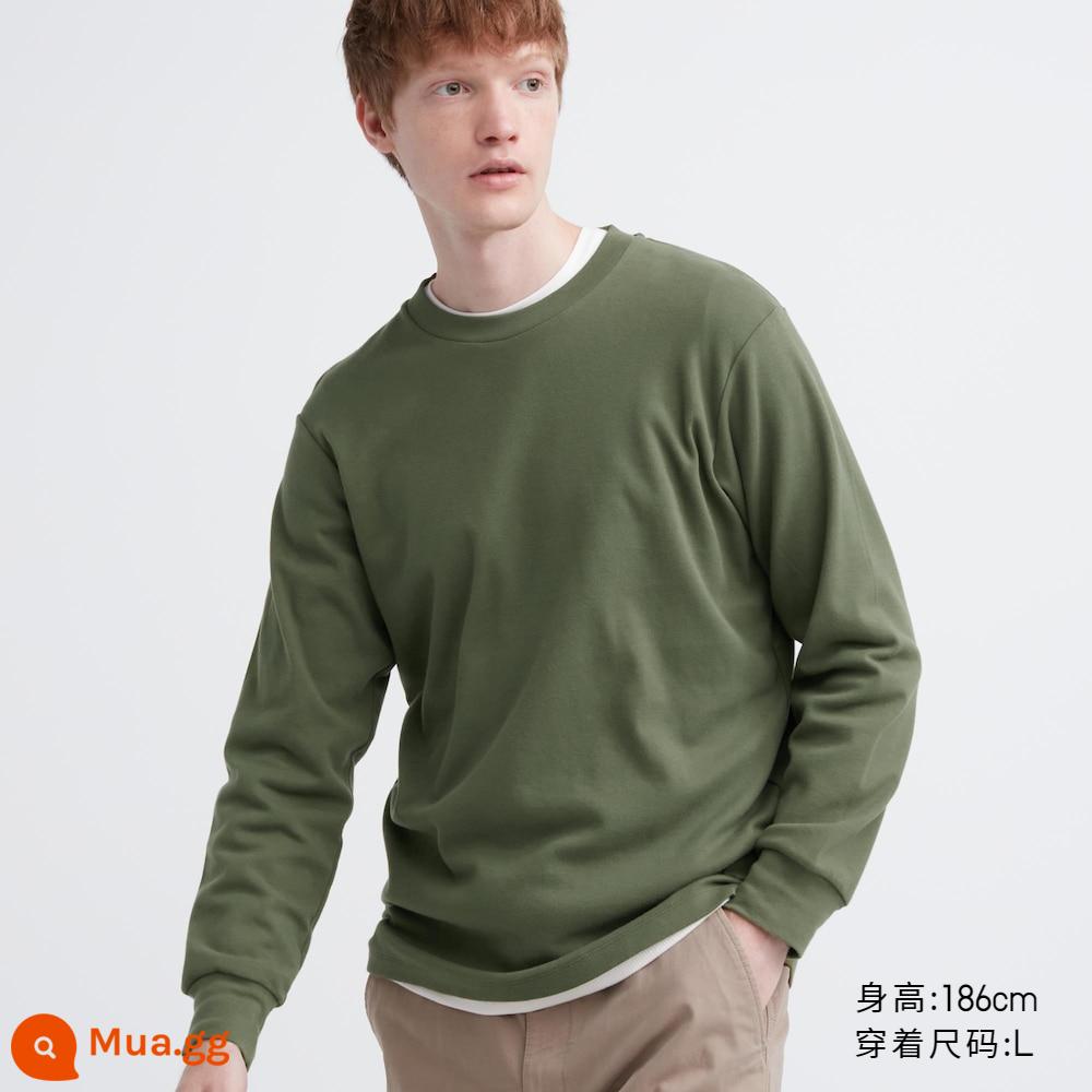 Áo thun cổ tròn mềm mại Uniqlo nam nữ giản dị cotton Mỹ lớp bên trong hàng đầu mùa thu 460319 - 57 ô liu đen