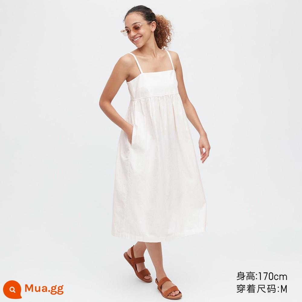 Quần áo nữ Uniqlo váy vải lanh phối dây xếp ly (23 xuân hè có túi) 458110 UNIQLO - 00 trắng (kể cả váy lót)