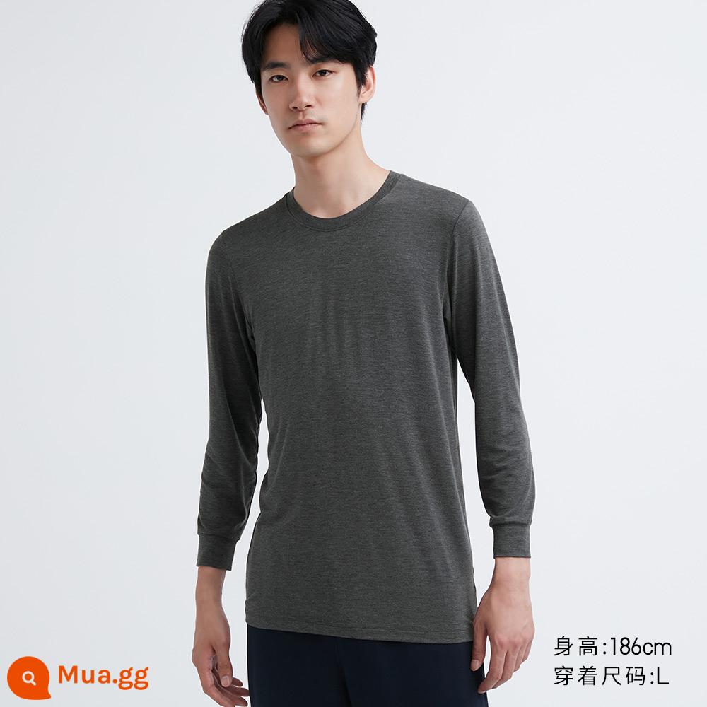 Uniqlo nam HEATTECH áo thun cổ tròn quần legging giữ nhiệt quần áo mùa thu đỏ 461003 - 461003Áo thun/08 Xám Truffle