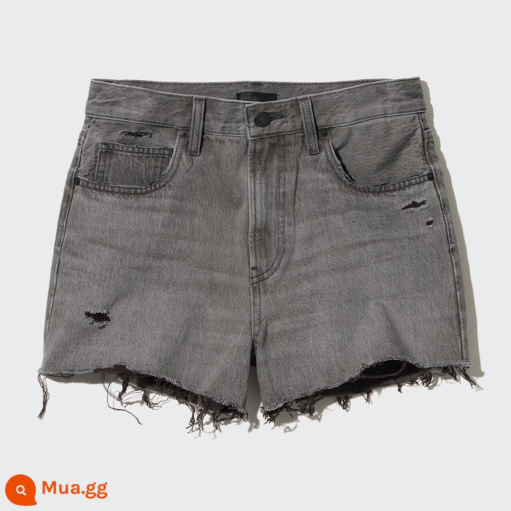 Quần short denim phong cách bạn trai của Uniqlo nữ (đã giặt lỗ, viền thô, mỏng mùa hè, giản dị) 456890 - 06 xám chì