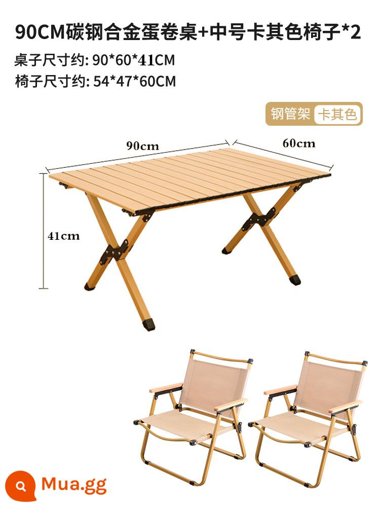 Ghế gấp ngoài trời, Ghế đặc biệt Picnic Picnic di động - Bàn trứng cuộn hợp kim thép cacbon 90cm + ghế kaki cỡ vừa*2