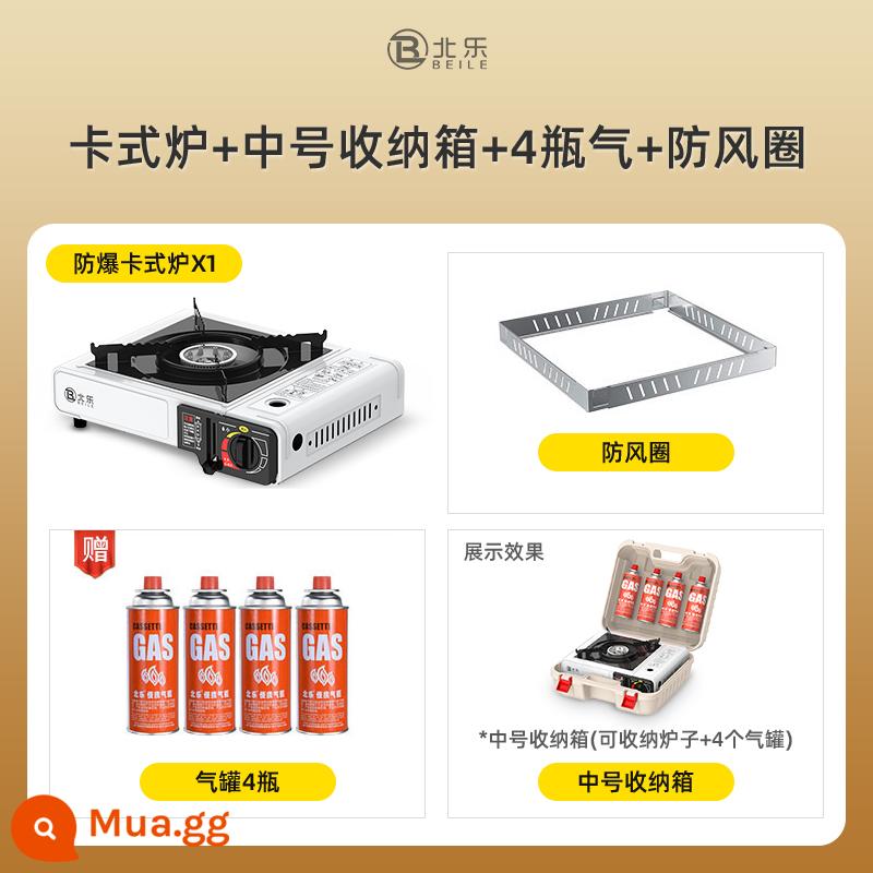 Bếp Cassette Bếp ngoài trời di động Lẩu ngoài trời Caska Bếp từ bình gas trọn bộ bếp gas - ⭐Bếp Cassette + hộp đựng + 4 bình ga + vòng chắn gió [78% người dân chọn gói chống gió]