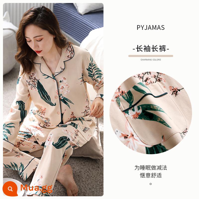 Bộ Đồ Ngủ Nữ Mùa Xuân Và Mùa Thu Mùa Thu Quần Áo Mùa Thu Cotton Nguyên Chất Dài Tay Homewear Thu Đông Mỏng Phần Cỡ Lớn Phù Hợp Với - A810512 màu/ve áo