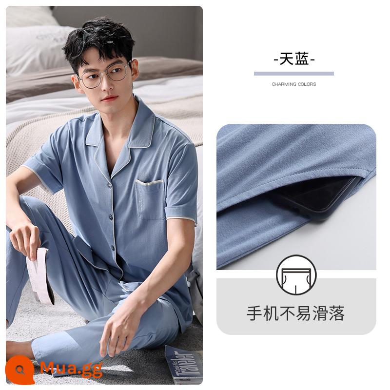 Bộ đồ ngủ Carrefour nam cotton mùa hè quần ngắn tay phục vụ tại nhà nam mùa hè mùa hè phần mỏng kích thước lớn phù hợp với - A924320