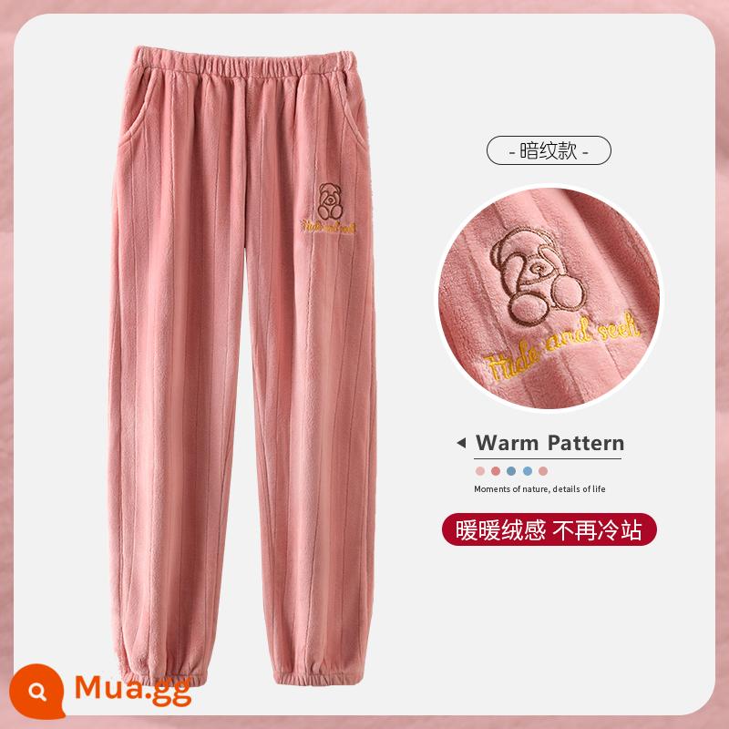 Quần pyjama nữ quần mặc ở nhà quần lông cừu san hô quần thu đông ấm quần flannel nhung dày kích thước lớn có thể mặc ra ngoài - A835493 Đỏ san hô [Hoa văn tối]