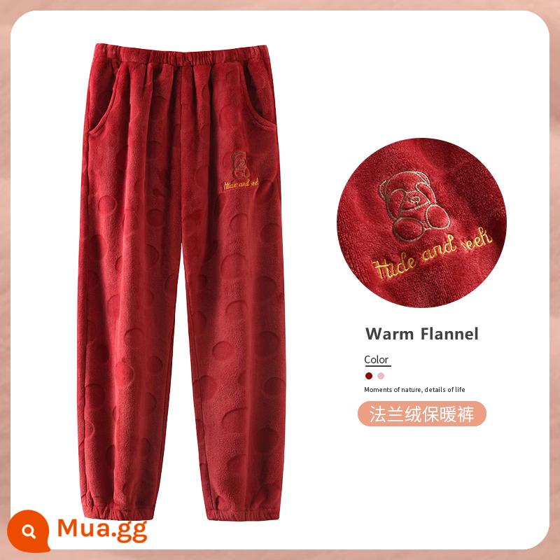 Quần pyjama nữ quần mặc ở nhà quần lông cừu san hô quần thu đông ấm quần flannel nhung dày kích thước lớn có thể mặc ra ngoài - A835512 Camellia Đỏ [kiểu chấm bi]