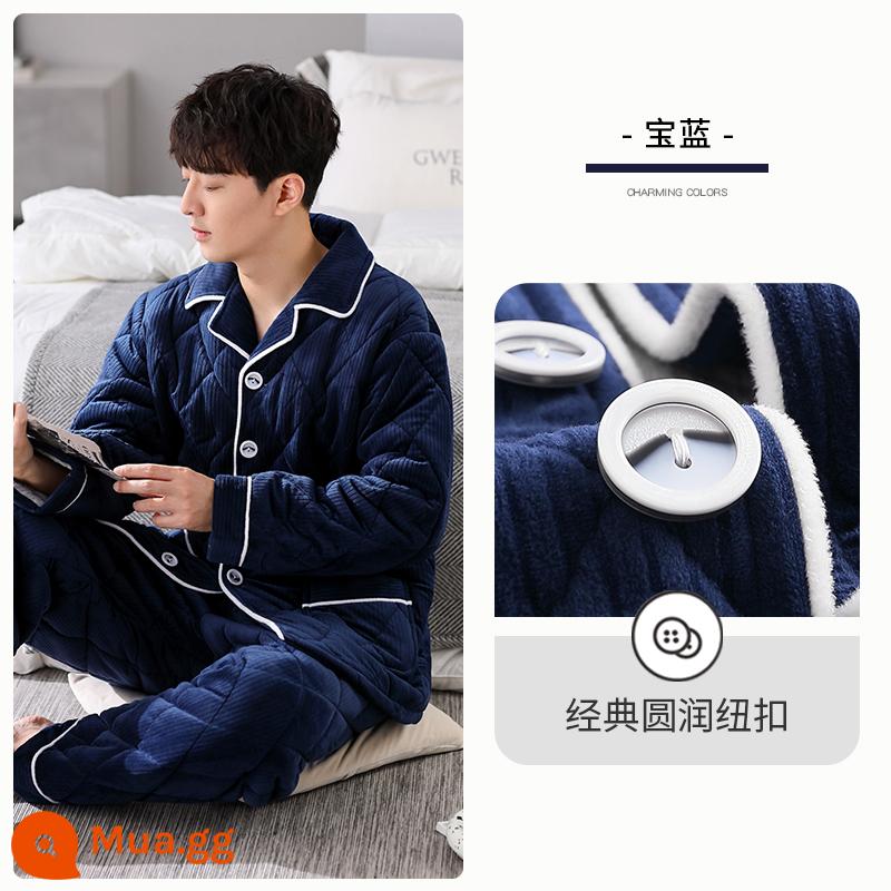 Pyjamas nam mùa đông ba -layer dày lên siêu san hô cotton velvet cộng với velvet flange bích mùa đông mùa thu và mùa đông - A77030 xanh ngọc bích