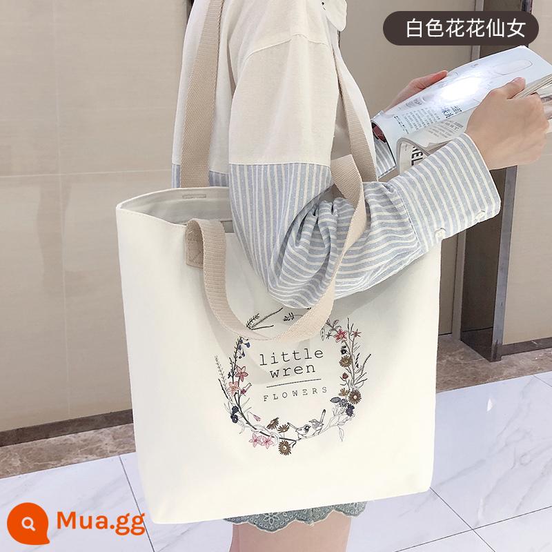 Túi vải nữ túi đeo vai đơn túi tote túi Messenger túi túi xách túi sinh viên đại học mới 2022 sức chứa lớn - nàng tiên hoa trắng