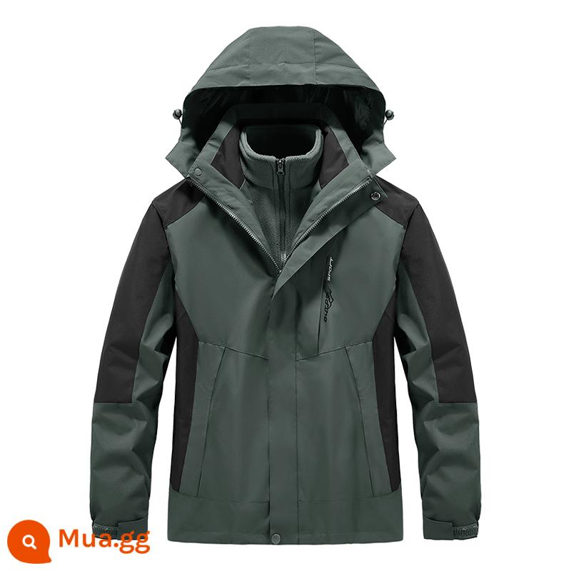 Chongyao Đàn ông Three -in -one Tháo gỡ hai mảnh quần áo leo ngoài trời của phụ nữ Windproof Waterproof Water Froof and Winter Plus Áo khoác Velvet - 5518 [lớp lót bên trong có thể tháo rời] màu xám quân đội nam