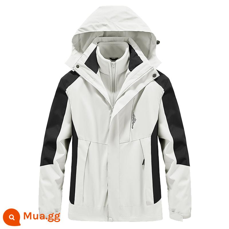 Chongyao Đàn ông Three -in -one Tháo gỡ hai mảnh quần áo leo ngoài trời của phụ nữ Windproof Waterproof Water Froof and Winter Plus Áo khoác Velvet - 5518[lớp lót có thể tháo rời] màu trắng ngà nữ