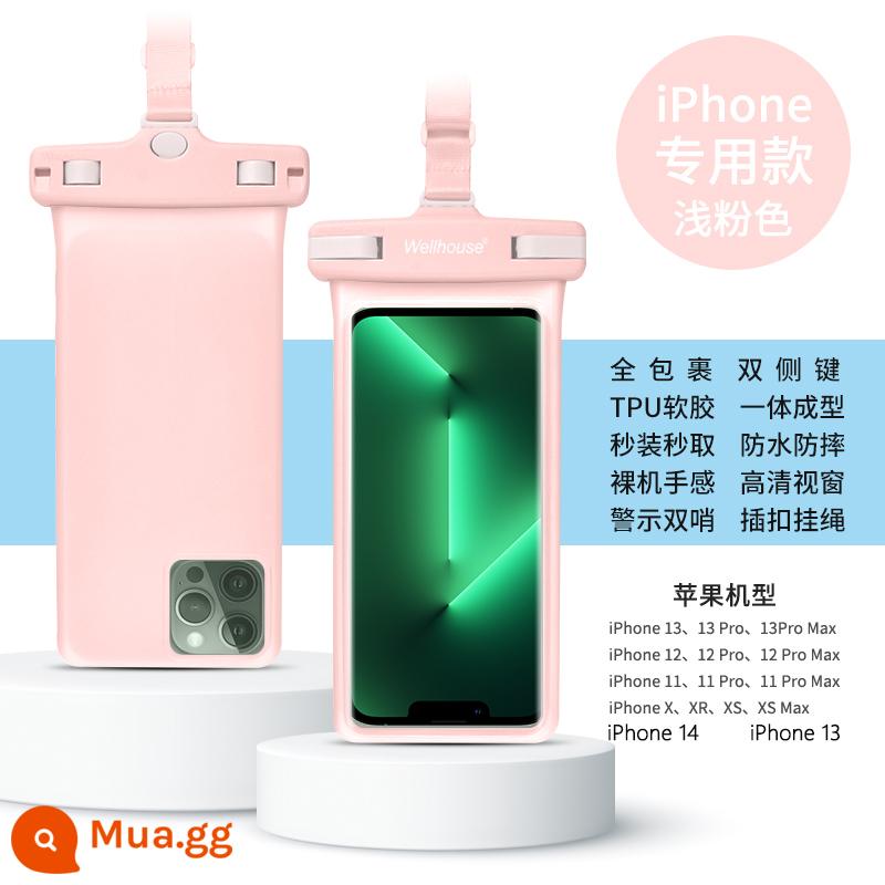 Apple/Apple iPhone 14/13 Điện thoại di động ba chiều Túi chống nước Vỏ lặn Màn hình cảm ứng Bơi suối nước nóng Ảnh - màu hồng tiềm ẩn