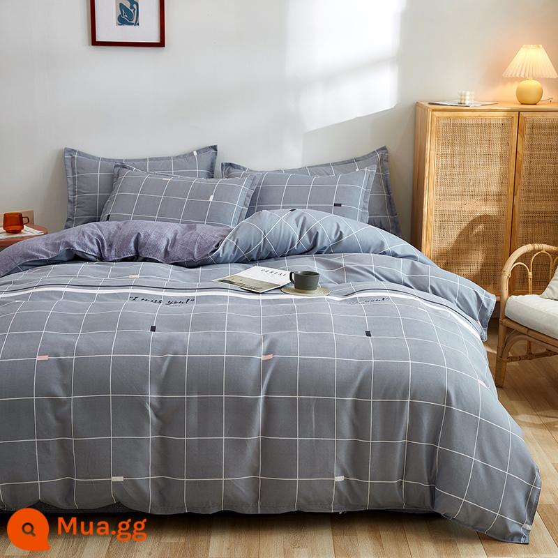 Vỏ chăn đơn mảnh cotton 100 ký túc xá sinh viên đơn 150x200x230 ga trải giường vỏ chăn 2 mảnh 220x240 - gudduville màu xám