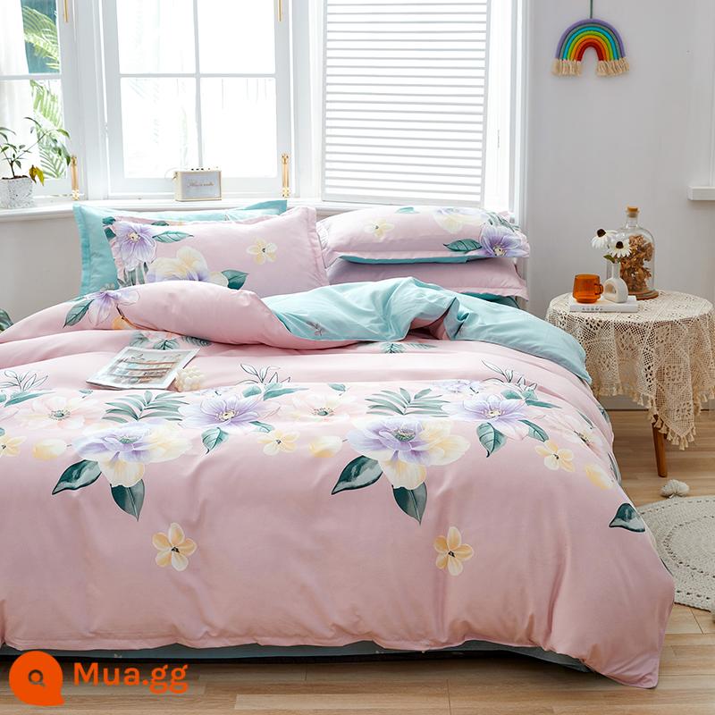 Vỏ chăn đơn mảnh cotton 100 ký túc xá sinh viên đơn 150x200x230 ga trải giường vỏ chăn 2 mảnh 220x240 - Màu hồng bạc vẻ đẹp hoa hồng