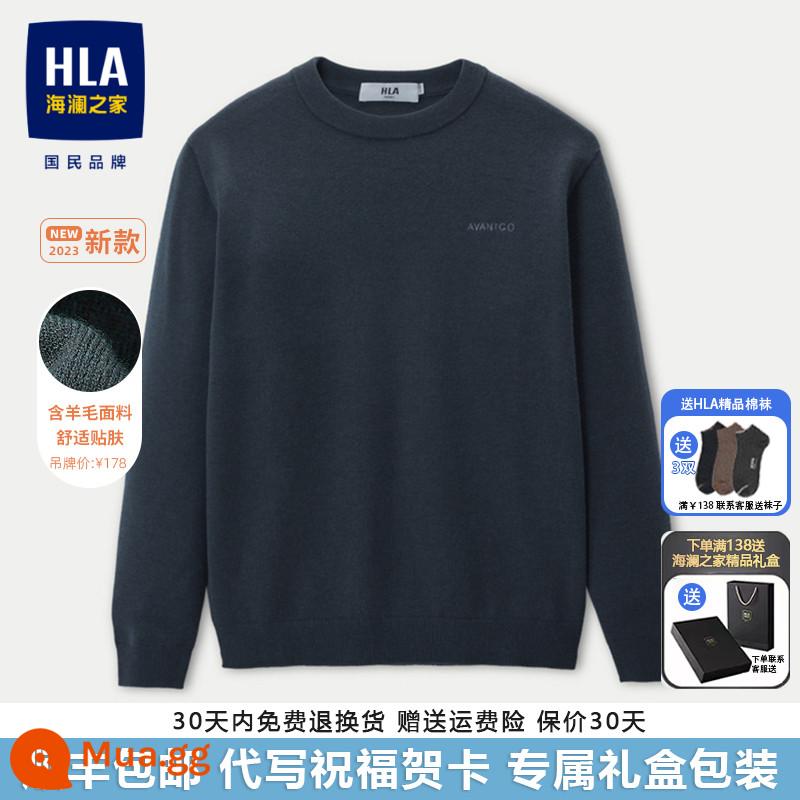 HLA/Heilan House Áo Len Cổ Đôi Plus Nhung Dày Bố Trung Niên 2023 Áo Len Nam Thu Đông Giả Hai Mảnh - Xanh Navy 43 Chứa Len