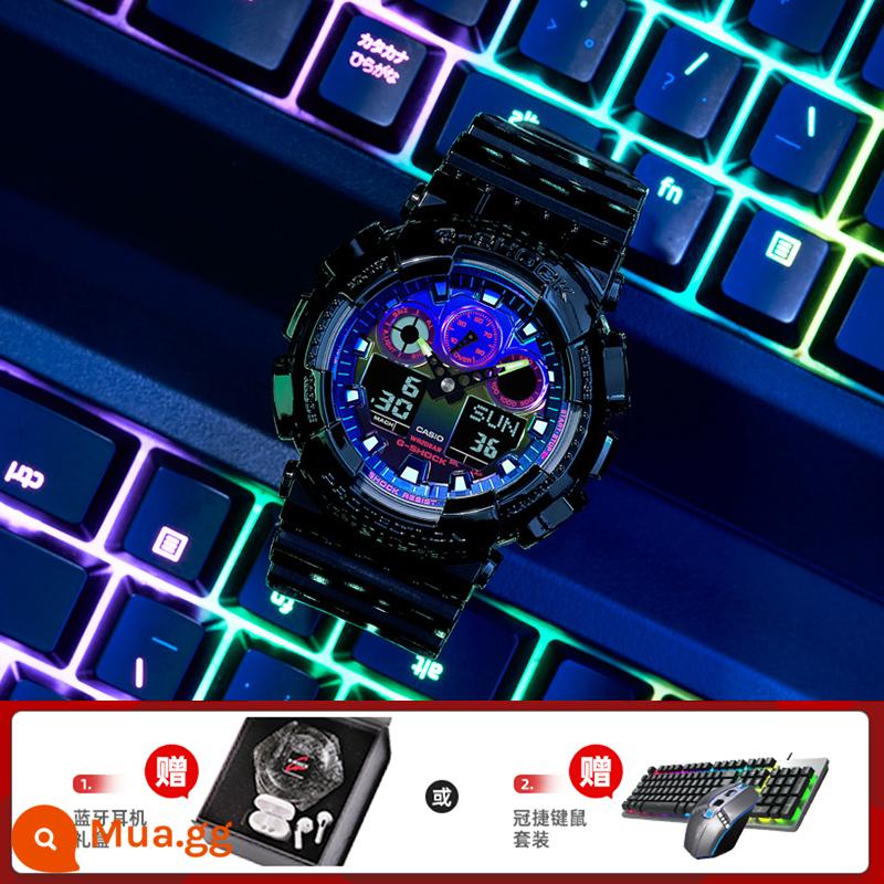 Đồng hồ CASIO nam gshock vàng đen Ngộ Không phiên bản giới hạn phi cơ đồng hồ thể thao đen chiến binh ga110 - 18. GA-100RGB-1APRT tặng kèm hộp quà tặng tai nghe Bluetooth hoặc bộ bàn phím và chuột TPV