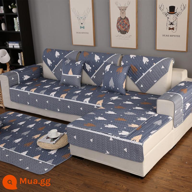 Đệm sofa bông chống trượt giá đặc biệt vải cotton nguyên chất bốn mùa hiện đại đơn giản bao trọn gói giải phóng mặt bằng phổ khăn khăn đệm ghế - Cây bông hạnh phúc màu xanh