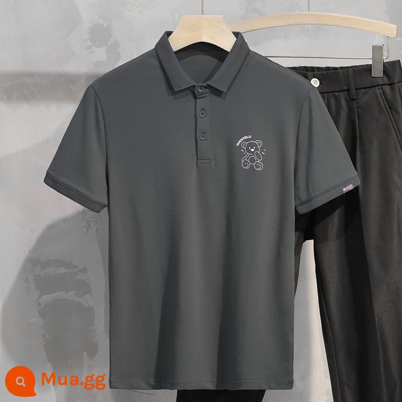 Áo thun polo mùa hè Ralph Lauren polo áo thun ngắn tay có ve áo nam màu trắng băng lụa quần áo thường ngày có cổ áo thun có cổ nửa tay - FL20-6044 màu xám đậm