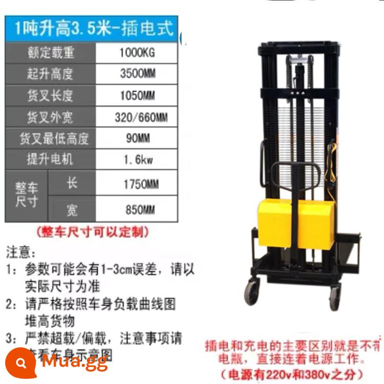 1 tấn, 2 -Ton heap bán điện cao -machine Máy nâng tự động nhỏ Xử lý xử lý tải và dỡ hàng hóa thủy lực Cao thịt bò cao - [Chất lượng cao] Plug-in nâng 1 tấn cao 3,5 mét