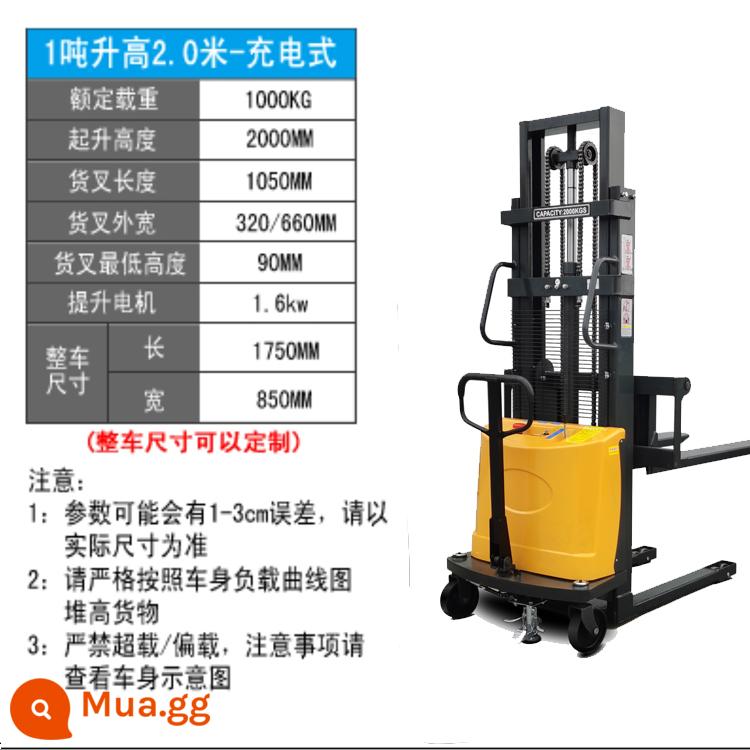 1 tấn, 2 -Ton heap bán điện cao -machine Máy nâng tự động nhỏ Xử lý xử lý tải và dỡ hàng hóa thủy lực Cao thịt bò cao - [Chất lượng cao] 1 tấn nâng lên 2 mét để sạc