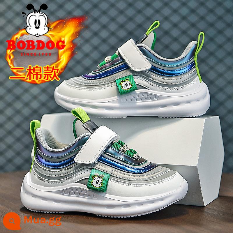 Giày trẻ em của Babu Dou Girl Girl 2022 Mới mùa thu và mùa đông Skin Faterproof Girl Girl Shoes Sports Boys - YZ-5906 xám xanh huỳnh quang (bông thứ hai)