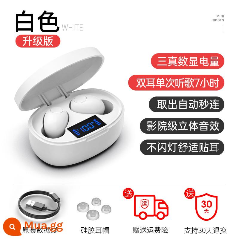 [Chính hãng] Tai nghe Bluetooth không dây một tai nút tai thể thao lái xe thu nhỏ mini siêu nhỏ dành cho nam và nữ dành cho tai nghe trong tai phổ thông Android thời lượng pin chờ siêu dài tai nghe nghe nhạc có thể trả lời cuộc gọi - Phiên bản nâng cấp màu trắng [hiệu ứng âm thanh ở cấp độ rạp chiếu phim + chip 5.0 nâng cấp + ba màn hình kỹ thuật số công suất thực]