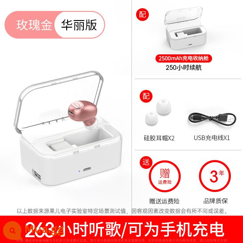 [Chính hãng] Tai nghe Bluetooth không dây một tai nút tai thể thao lái xe thu nhỏ mini siêu nhỏ dành cho nam và nữ dành cho tai nghe trong tai phổ thông Android thời lượng pin chờ siêu dài tai nghe nghe nhạc có thể trả lời cuộc gọi - Phiên bản vàng hồng tuyệt đẹp [Ngăn chứa sạc 2500 mAh + bảo hành 3 năm]