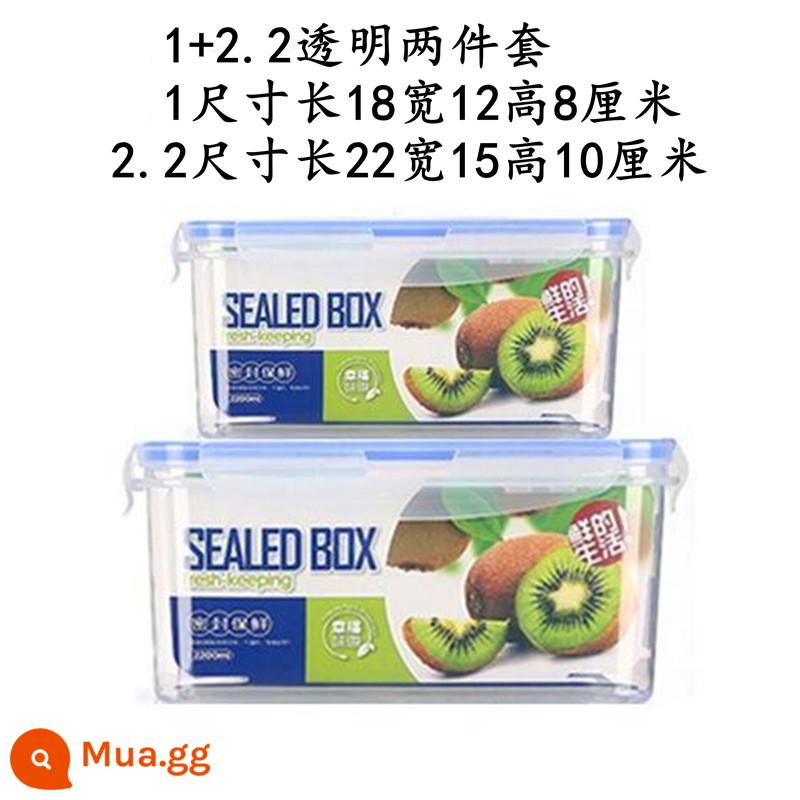 Bếp Tủ Lạnh Hình Chữ Nhật Ngăn Nướng Lò Vi Sóng Nhựa Chịu Nhiệt Hộp Cơm Thực Phẩm Hộp Cơm Trái Cây Bảo Quản Hộp Kín - Phiên bản dày hai gói trong suốt 1+2.2L