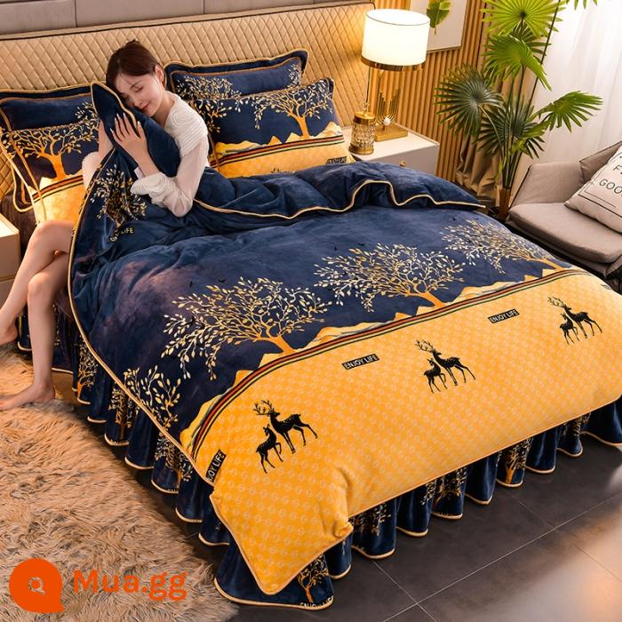 Sữa dày Velvet Bốn bộ bộ Velvet Velvet ấm áp đôi Velvet Velvet Quilting Gold Mink Velvet Bed Bed Supplies - Hươu vàng Tây Tạng