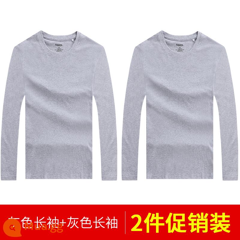 Áo thun nam dài tay mùa thu đông áo thun cotton trắng nguyên chất áo đáy quần mùa xuân hè ngắn tay bên trong dành cho nam - 2 cái 39) tay dài (xám + xám) 100% cotton