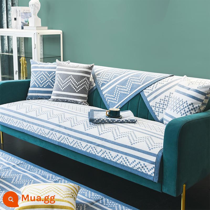 Đèn Sofa Sang Trọng Đệm Bốn Mùa Đa Năng Bắc Âu Hiện Đại Tối Giản Vải Chống Trơn Trượt Thời Trang Đệm Ghế Sofa Da Khăn - Nền trắng xanh trong mơ