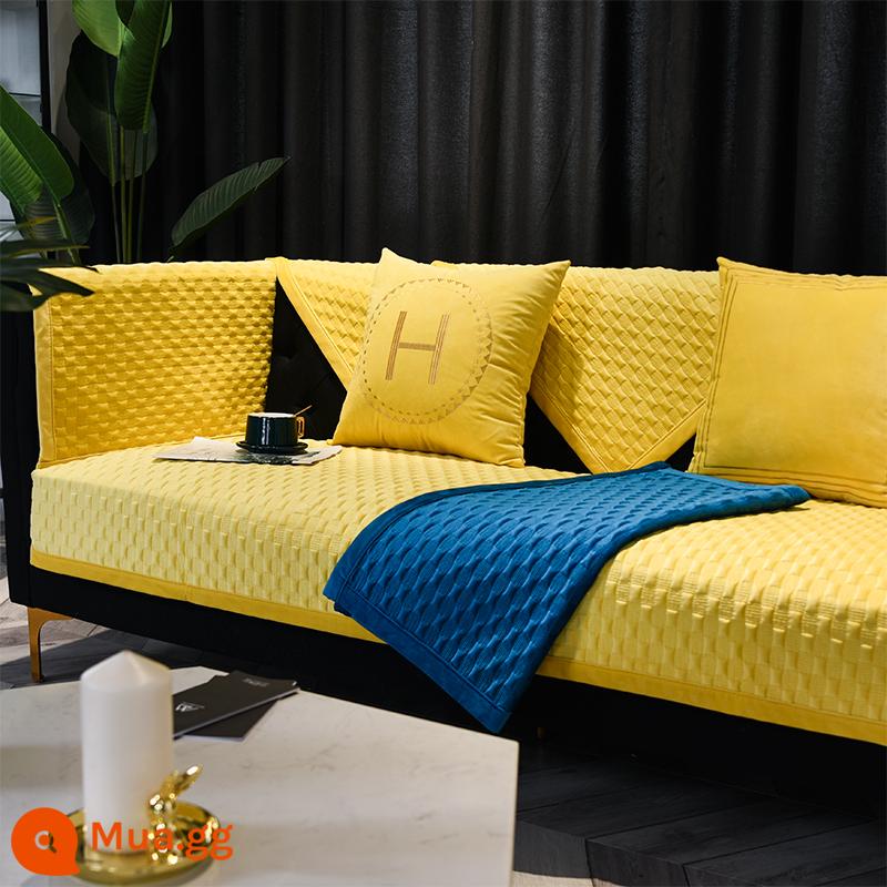 Đệm sofa da sang trọng ánh sáng Bắc Âu bốn mùa đa năng đơn giản hiện đại chống trơn trượt khăn bọc vải cao cấp đệm ngồi đệm - Geshan-ngỗng màu vàng