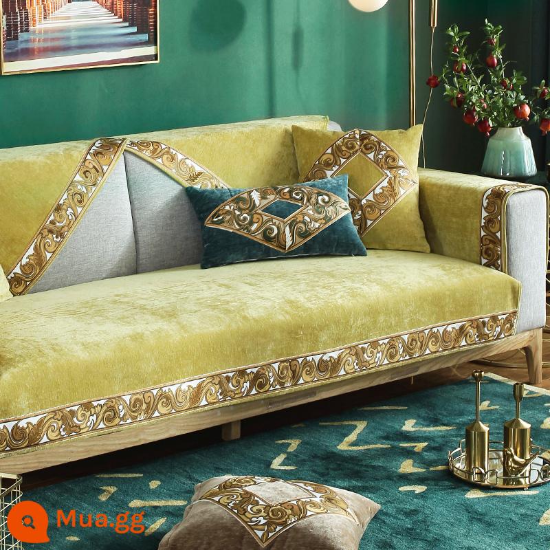 Bắc Âu Đèn Ghế Sofa Cao Cấp Đệm Bốn Mùa Đa Năng Viền Chống Trơn Trượt Đơn Giản Đệm Ghế Sofa Hiện Đại Tựa Lưng Khăn - Diana-Vàng Xanh