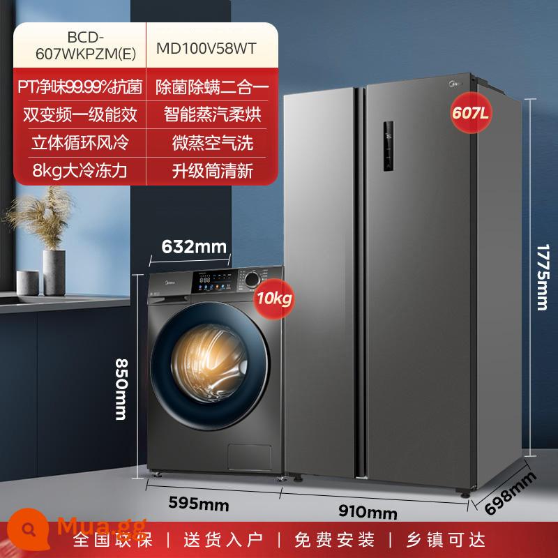 [Bộ Giặt Đá] Khuyến Mãi Kết Hợp Gói Máy Giặt Và Tủ Lạnh Midea 607L Trống Hoàn Toàn Tự Động Cửa Đôi - Tủ lạnh 2 cửa 607L + Máy giặt sấy nhanh 10kg