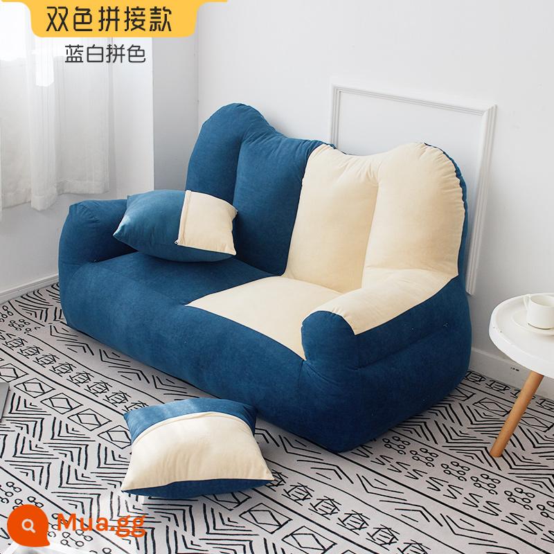 Ghế lười sofa đơn phòng ngủ nhỏ sofa ký túc xá ban công trẻ em ghế giải trí có thể nằm và ngủ sofa đôi trải chiếu tatami - Phối màu xanh đậm và trắng, gối đôi, gối miễn phí