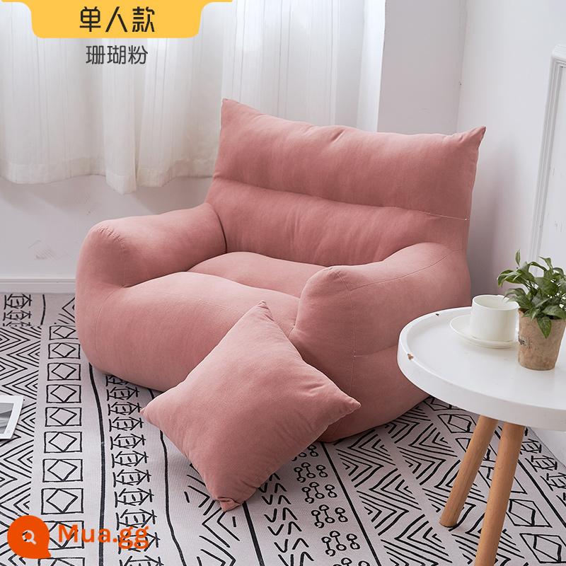 Ghế lười sofa đơn phòng ngủ nhỏ sofa ký túc xá ban công trẻ em ghế giải trí có thể nằm và ngủ sofa đôi trải chiếu tatami - Người độc thân màu hồng san hô có kèm gối