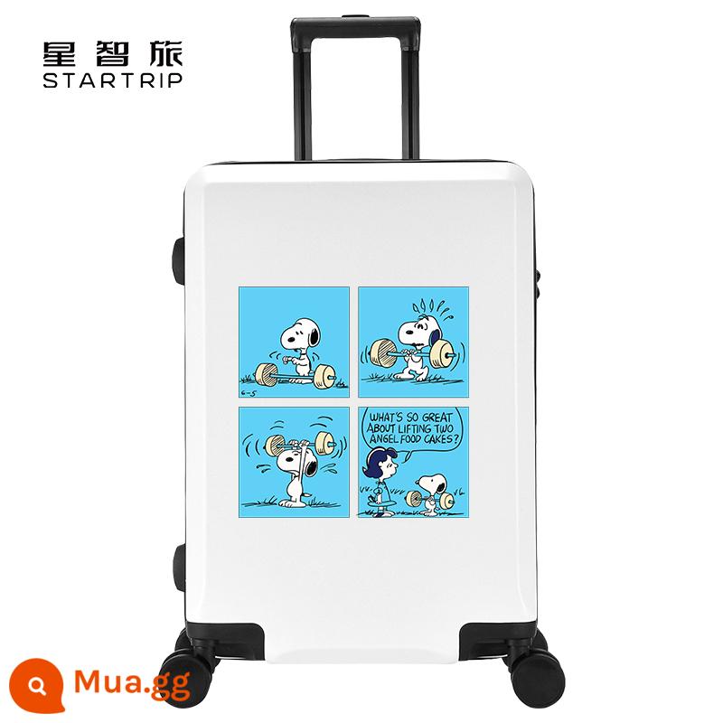 Vali kéo hành lý Disney màu đỏ ins nữ dễ thương 26 inch hộp đựng xe đẩy mật khẩu 24 lên máy bay hợp thời trang Nhật Bản và Hàn Quốc - Snoopy Four Squares-Trắng