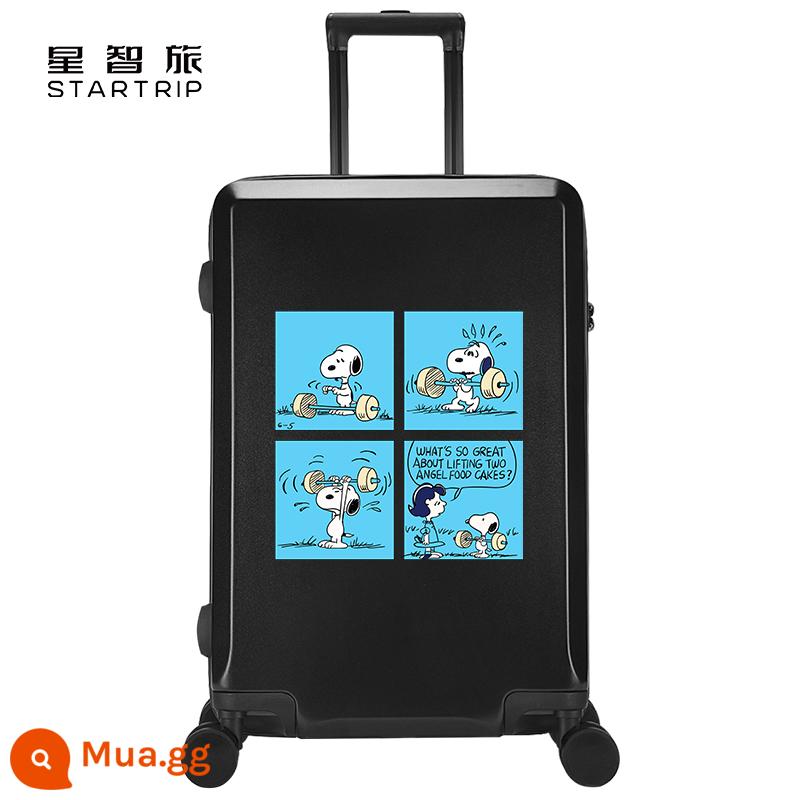 Vali kéo hành lý Disney màu đỏ ins nữ dễ thương 26 inch hộp đựng xe đẩy mật khẩu 24 lên máy bay hợp thời trang Nhật Bản và Hàn Quốc - Snoopy Four Squares-Đen