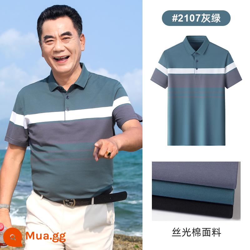 Bố áo thun ngắn tay mùa hè dành cho nam giới trung niên và cao tuổi áo khoác cotton làm bóng cho nam giới trung niên áo thun polo giản dị dành cho bố - Màu xanh xám [bông được làm bóng]