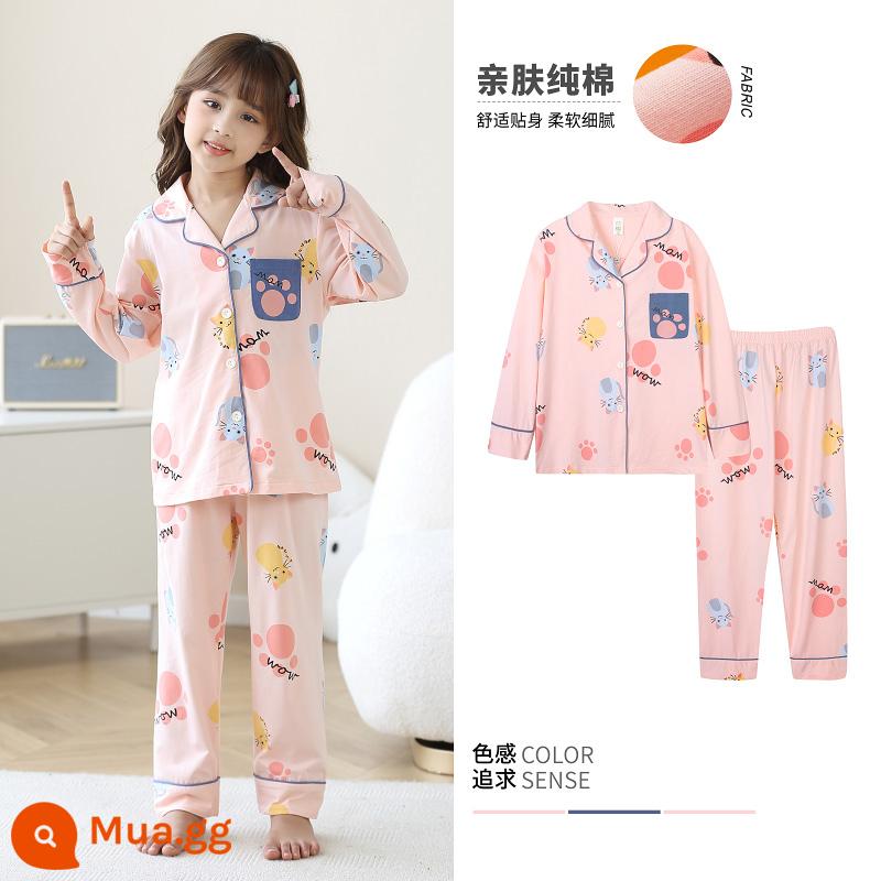 LuluNiu 2023 Bộ Đồ Ngủ Trẻ Em Thu Đông Nữ Xuân Thu Cotton Nguyên Chất Lớn Trẻ Em Bé Gái Cotton Công Chúa Quần Áo Ở Nhà Phong Cách Mới - 12205-Hồng