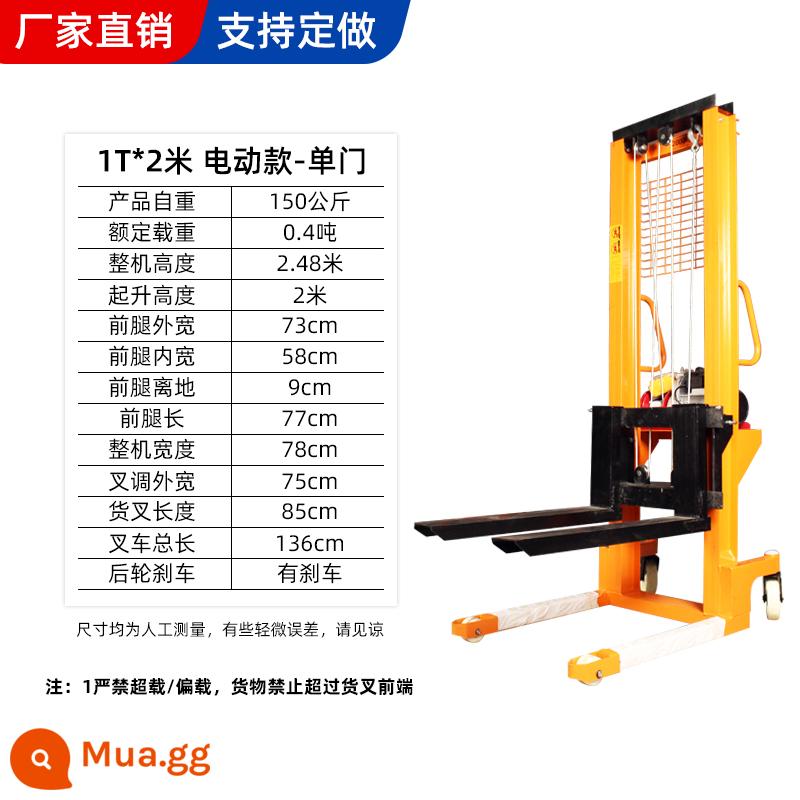 Xe nâng thủy lực bằng tay 1 tấn 2 tấn xe nâng bán điện đẩy gia súc trên cao máy xếp nhỏ - 1T/2m-model điện-phiên bản nâng cao bảo hành 5 năm một cửa