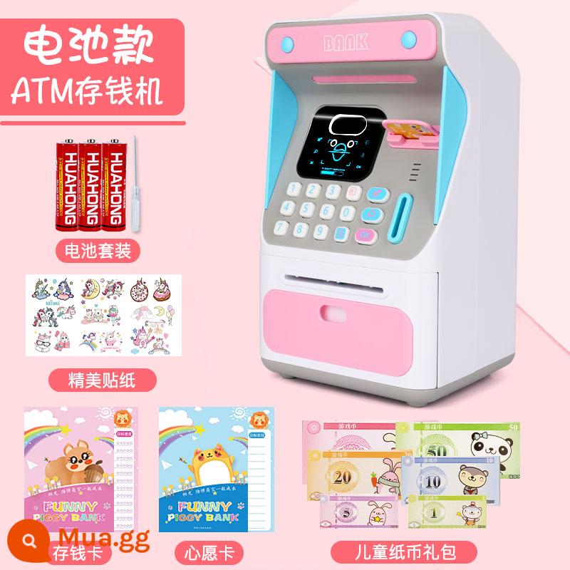 Heo đất trẻ em 2023 kiểu mới chỉ nhập và xuất mật khẩu bé trai và bé gái tiết kiệm ATM máy gửi tiền tự động - Máy ATM nhận dạng khuôn mặt 2-Phiên bản pin hồng Số dư nâng cấp